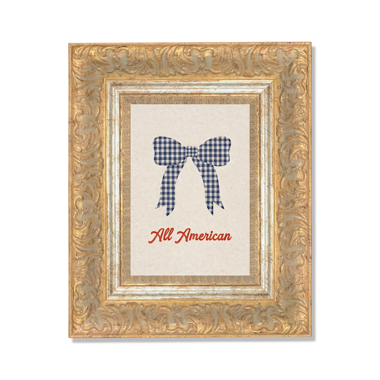 all american bow wall art framed gingham ribbon patriotic vintage decor made in usa