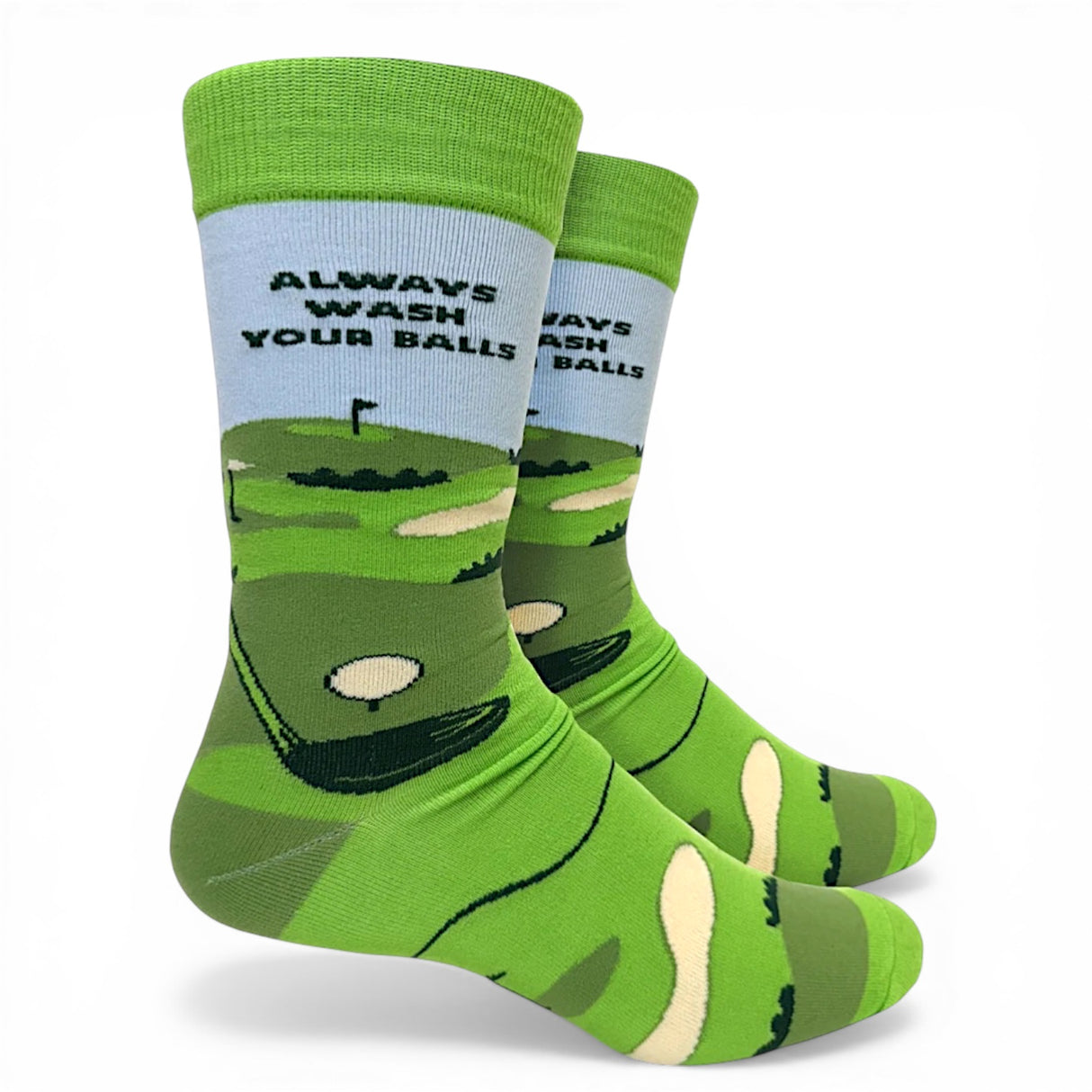funny golf crew socks always wash your balls novelty mens socks green golf course design