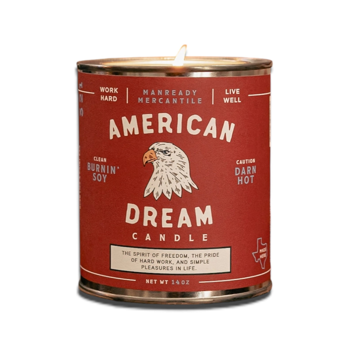 American Dream soy candle with bourbon vanilla, bergamot, and sandalwood scent from Manready Mercantile Americana Series