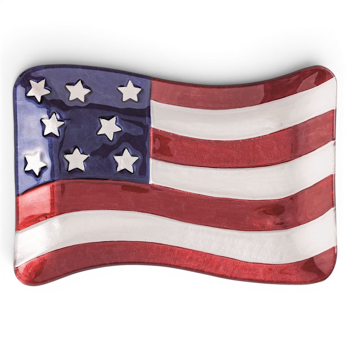 american flag glass plate hand painted patriotic serving tray with raised stars red white and blue decor
