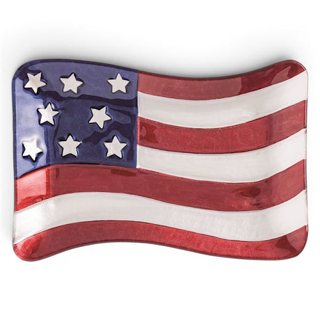 american flag glass plate hand painted patriotic serving tray with raised stars red white and blue decor
