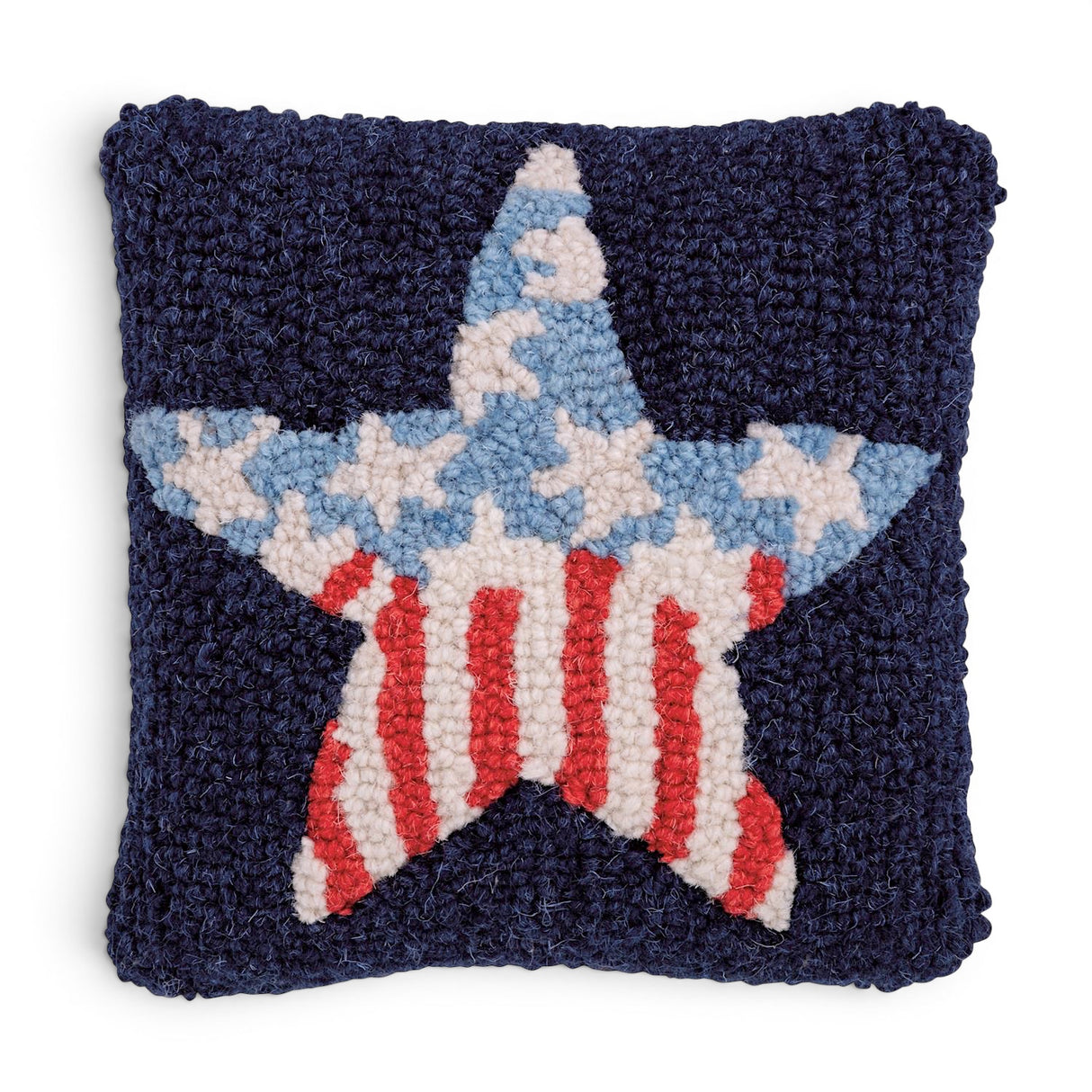 americana star hooked wool mini pillow patriotic red white and blue accent pillow fourth of july decor
