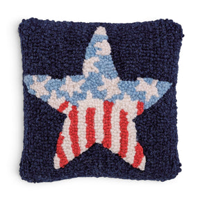 americana star hooked wool mini pillow patriotic red white and blue accent pillow fourth of july decor
