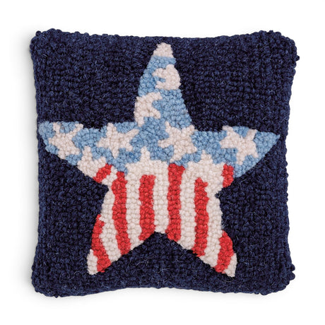 americana star hooked wool mini pillow patriotic red white and blue accent pillow fourth of july decor
