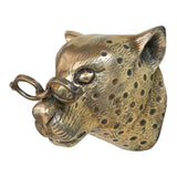 Antique brass leopard head wall décor with eyeglasses, cast aluminum, 10-inch