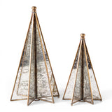 Large antique brass mirrored glass Christmas tree tabletop decoration