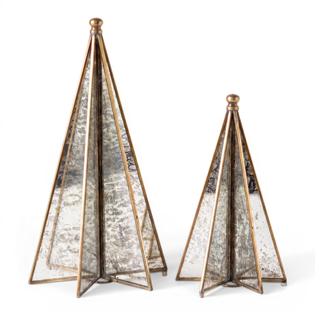 Large antique brass mirrored glass Christmas tree tabletop decoration