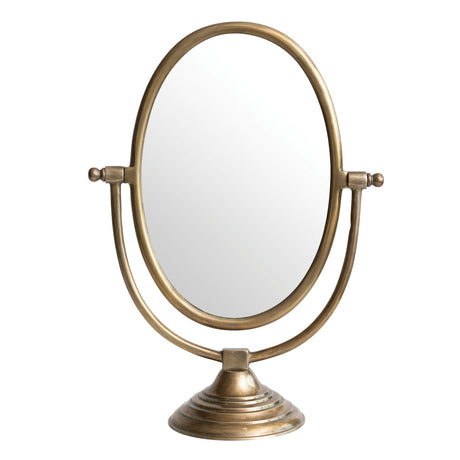 oval brass vanity mirror on stand adjustable tabletop mirror antique finish bedroom dresser decor