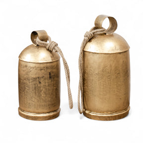 Antique gold metal bell hanger with rope handle