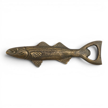 ntique gold fish bottle opener for bar cart, lake house decor, and entertaining
