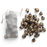 Set of 36 antique gold embossed mercury glass ornaments with muslin bag