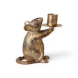 Antique gold cast aluminum mouse taper candle holder for mantel and tabletop decor