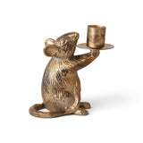 Antique gold cast aluminum mouse taper candle holder for mantel and tabletop decor
