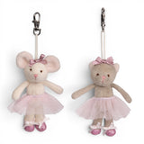Bukowski Bears Antonio and Albertina plush bag charm with pink tutu, ballet slippers, and clip attachment