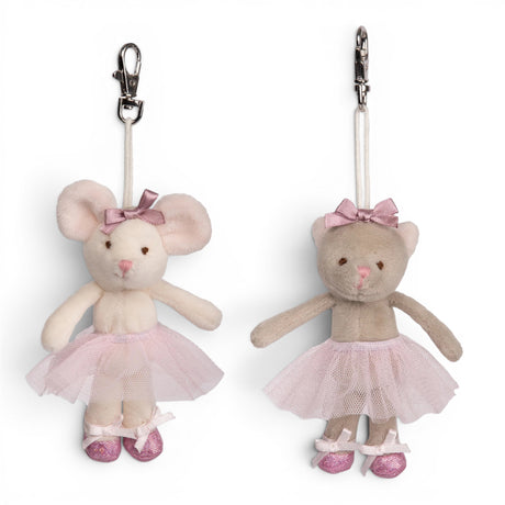Bukowski Bears Antonio and Albertina plush bag charm with pink tutu, ballet slippers, and clip attachment