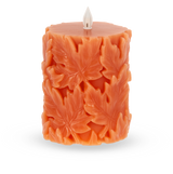 Orange Engraved Leaf LED Flameless Pillar Candle | 2 Sizes