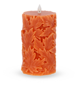 Orange Engraved Leaf LED Flameless Pillar Candle | 2 Sizes