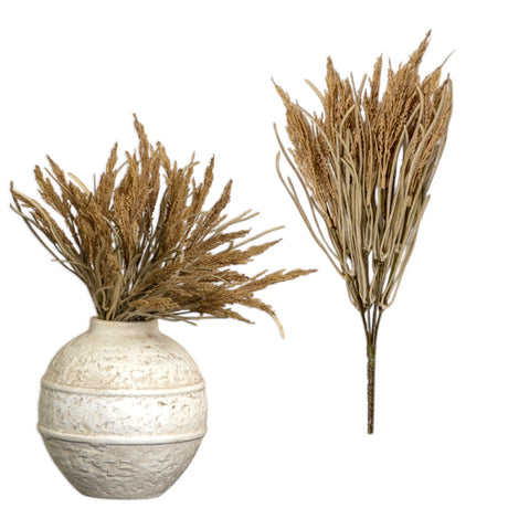 13.5-inch artificial wheat and grass bush with warm tan stems for fall vase arrangements
