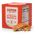 Aspen Mulling caramel-filled stroopwafels in an 8-count red box with individually wrapped waffle cookies