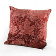 18x18 auburn cotton velvet pillow with embroidered fall leaves pattern