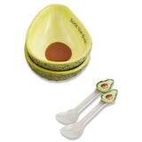 Avocado-themed tidbit plate set with two ceramic plates and two acrylic spoons