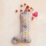 Western Woven Cotton Stocking with Tassel & Pom Poms