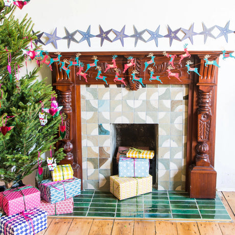 Bright Reindeer Sewn Paper Garland | East End Press