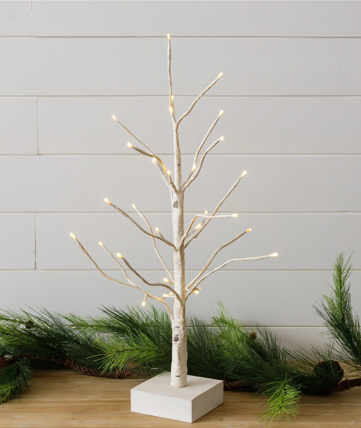 LED Lighted Tabletop Birch Tree with Warm White Lights | Battery-Operated with Timer