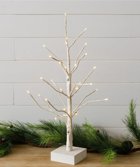 LED Lighted Tabletop Birch Tree with Warm White Lights | Battery-Operated with Timer