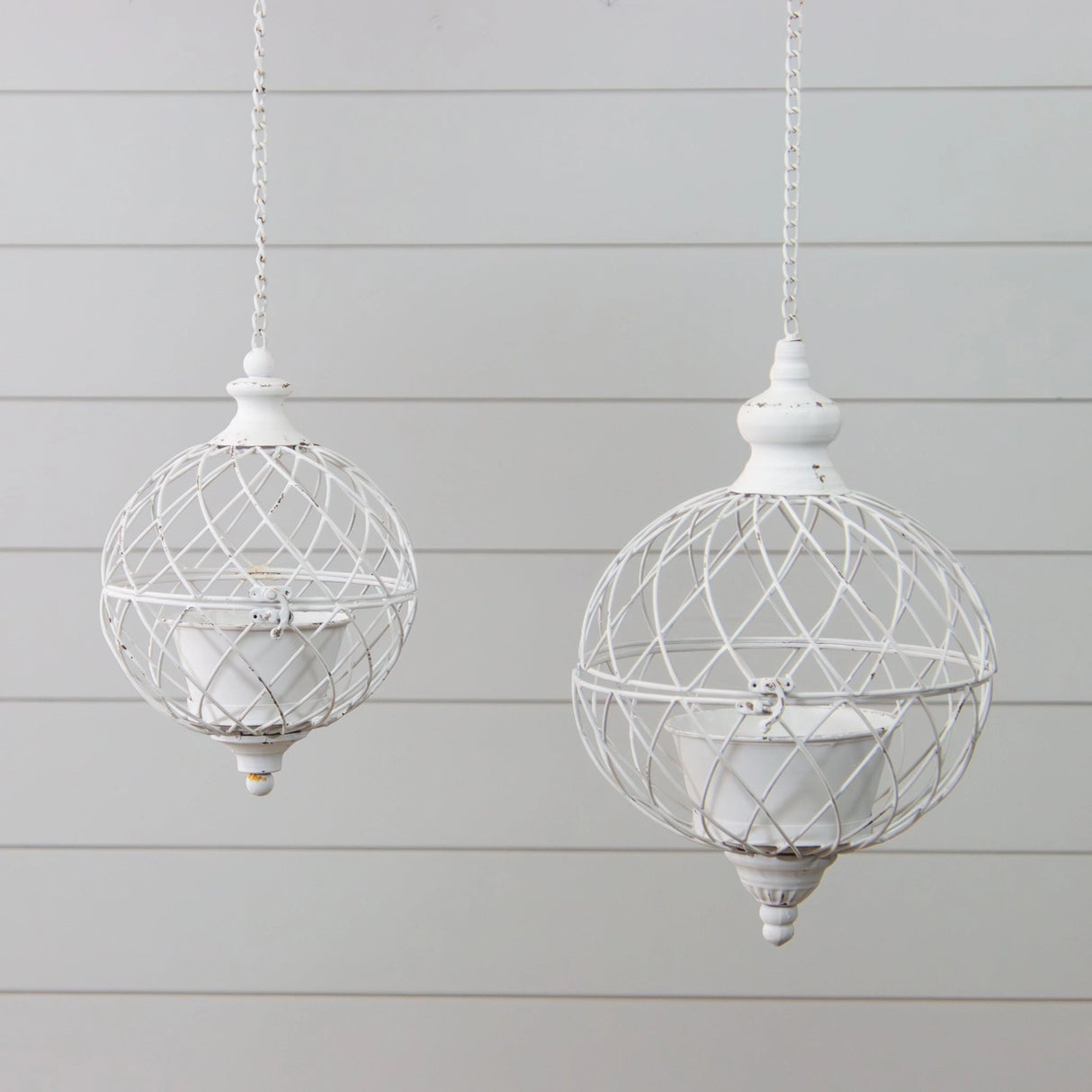 Rustic White Metal Sphere Hanging Planter | 2 Sizes