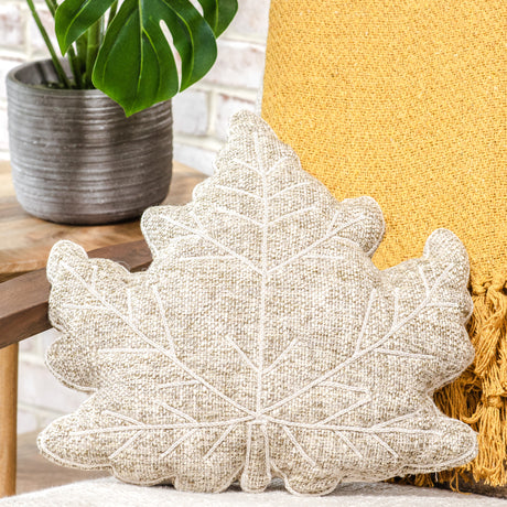 Oatmeal and Sage Tweed Leaf Accent Pillow