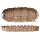 Hand-woven natural bankuan scalloped tray with handles, 32 inches long.