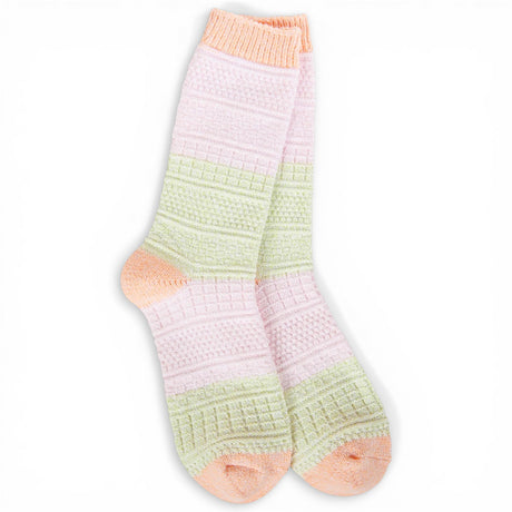 women’s basket knit crew socks pastel colorblock textured socks