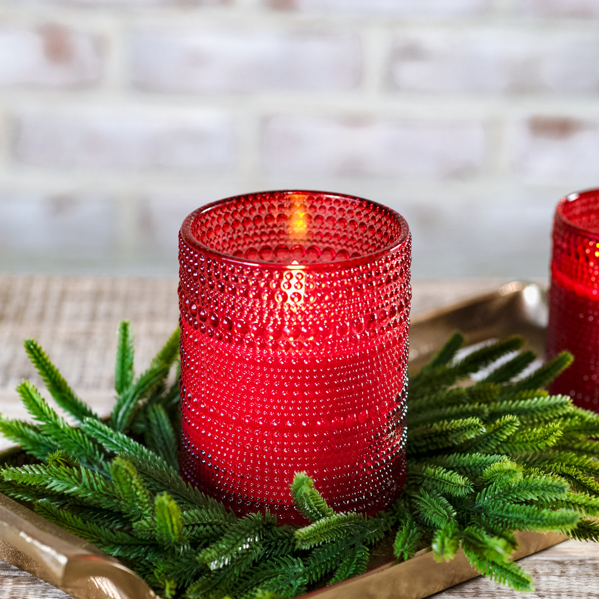 Red Beaded Glass LED Flameless Candle