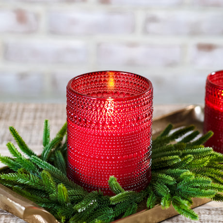 Red Beaded Glass LED Flameless Candle