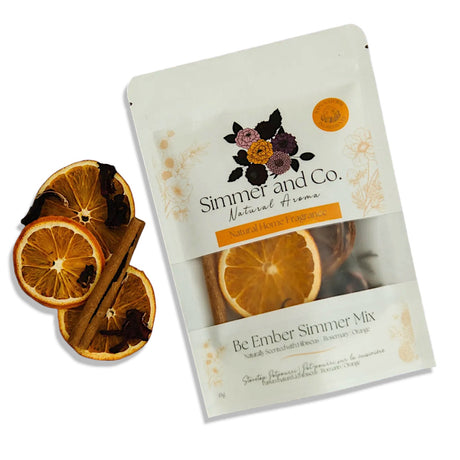 Be Ember stovetop simmer mix with orange, rosemary, cinnamon, and hibiscus in 4oz pouch