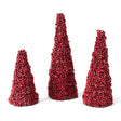 Beaded Berrywood cone tree made from iron and wood, available in three sizes, each sold individually.
