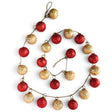 Berry and blush embossed mercury glass ball ornaments with gold caps strung along a gold cord in a 72-inch garland.
