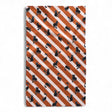 black cat pattern on orange and white striped tea towel