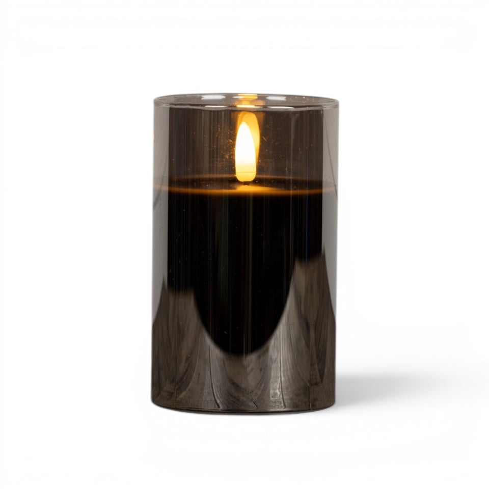 black glass flameless candle with 3D flame and timer
