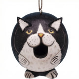 black and white cat wooden birdhouse hand painted hanging garden bird house