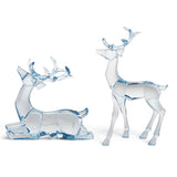 Translucent blue acrylic deer with sculpted antlers in sitting and standing styles, each sold individually.
