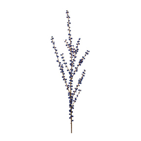 Blue faux berry spray stem 43.5 inches tall with branching brown stems and small blue berries