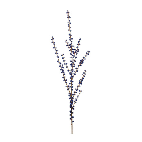 Blue faux berry spray stem 43.5 inches tall with branching brown stems and small blue berries