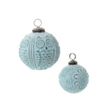 embossed owl and flower blue glass ornaments