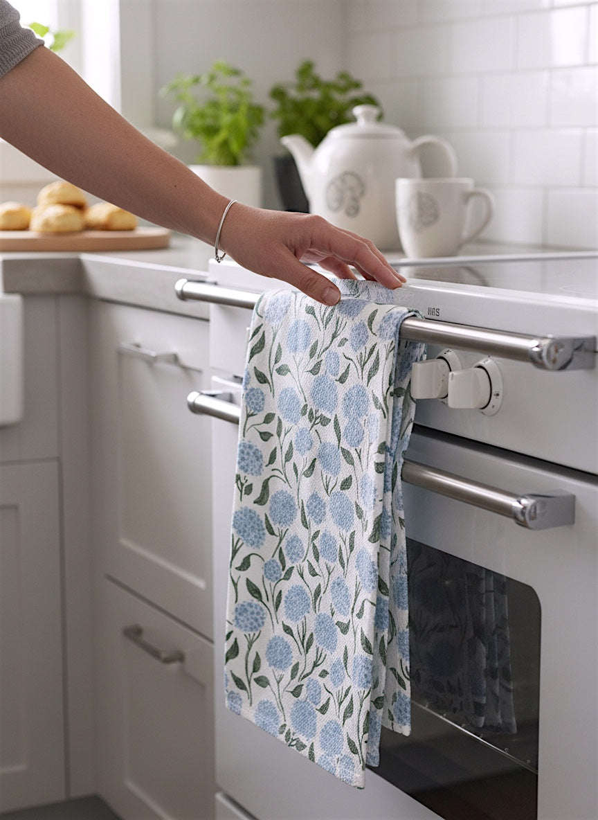 Blue Hydrangea Geometry Tea Towel
