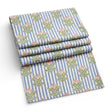 Blue striped floral table runner 16 x 60 by Geometry with pink flowers and green stems