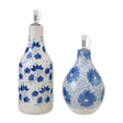 blue and white ceramic oil cruet with floral pattern olive oil dispenser