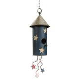 blue white star hanging birdhouse patriotic metal outdoor decor with chain and star accents