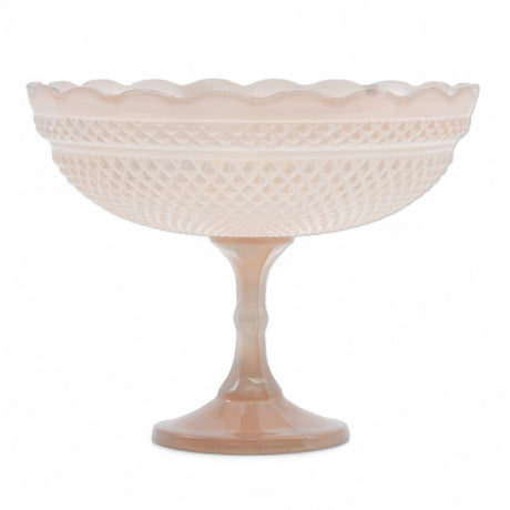 Blush pressed glass scalloped footed bowl